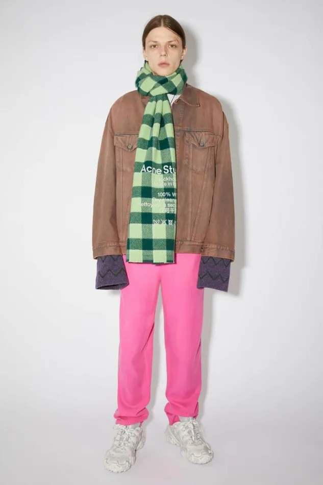 Acne Studios Scarves Woman Check Wool Scarf Forest GreenLight Green