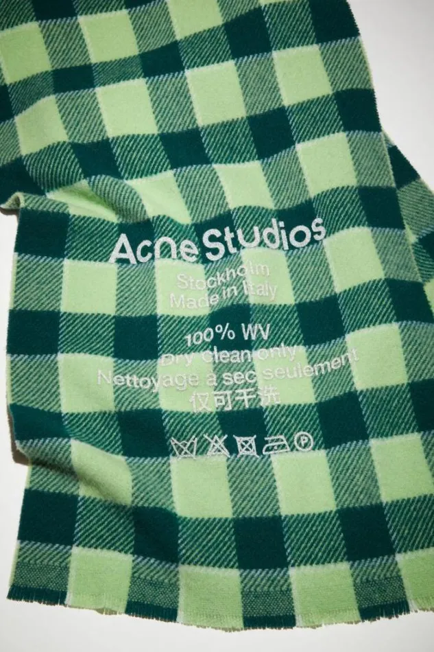 Acne Studios Scarves Woman Check Wool Scarf Forest GreenLight Green
