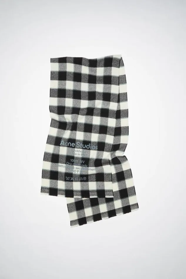 Acne Studios Scarves Woman Check Wool Scarf GreyBlackWhite