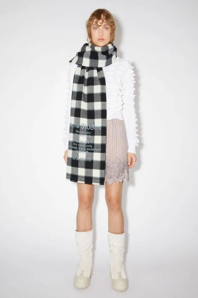 Acne Studios Scarves Woman Check Wool Scarf GreyBlackWhite
