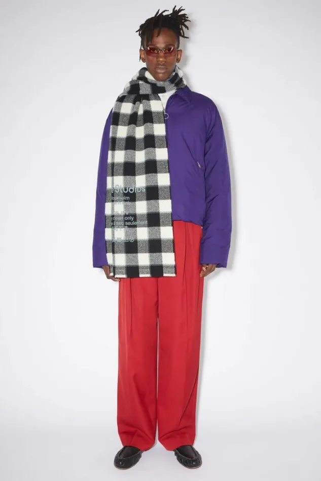 Acne Studios Scarves Woman Check Wool Scarf GreyBlackWhite