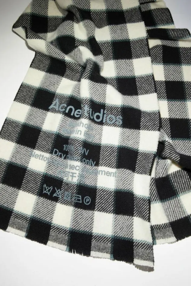 Acne Studios Scarves Woman Check Wool Scarf GreyBlackWhite