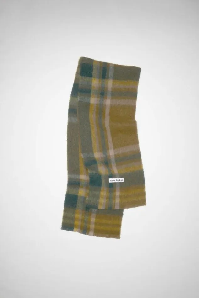 Acne Studios Scarves Woman Checked Scarf Khaki GreenForest Green