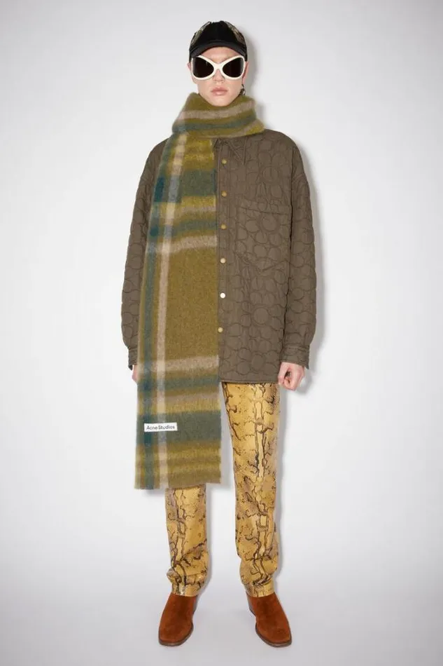 Acne Studios Scarves Woman Checked Scarf Khaki GreenForest Green