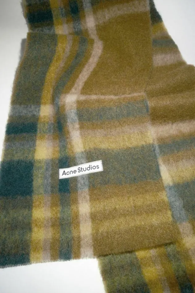 Acne Studios Scarves Woman Checked Scarf Khaki GreenForest Green