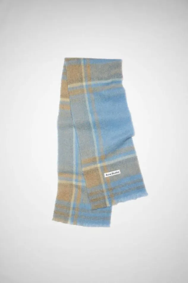 Acne Studios Scarves Woman Checked Scarf Light BlueBeige