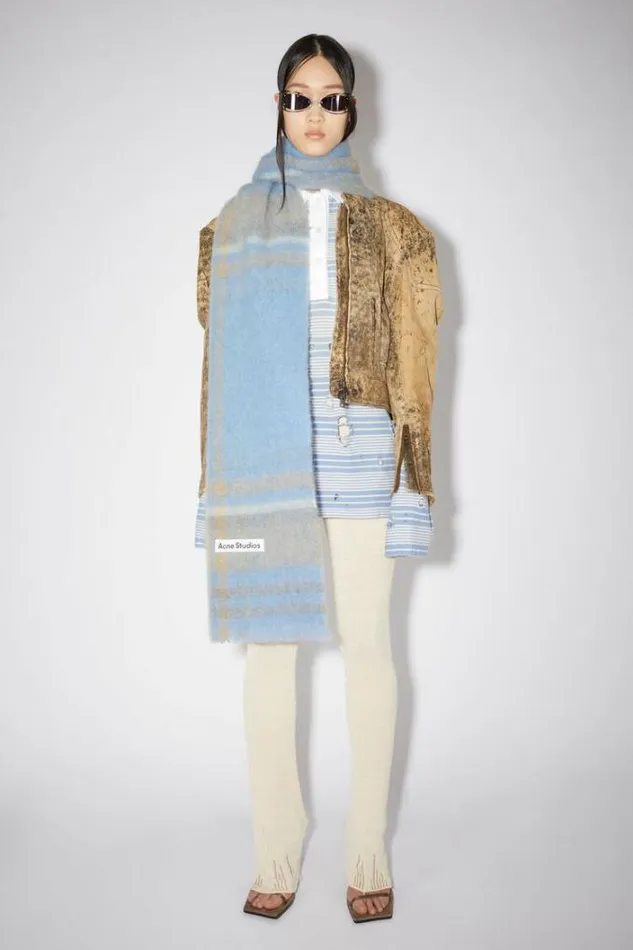 Acne Studios Scarves Woman Checked Scarf Light BlueBeige