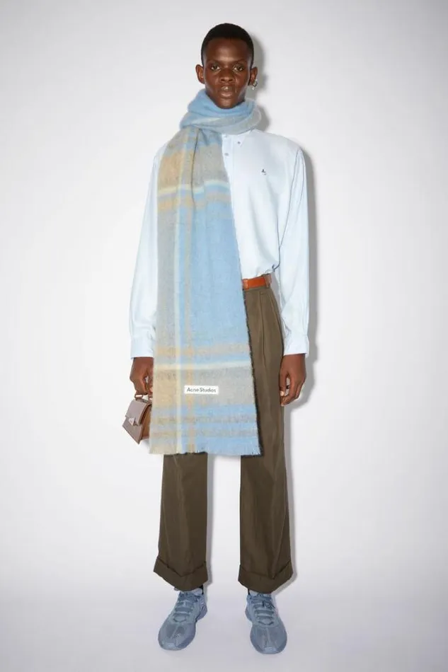 Acne Studios Scarves Woman Checked Scarf Light BlueBeige