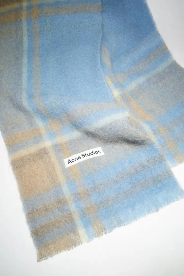 Acne Studios Scarves Woman Checked Scarf Light BlueBeige