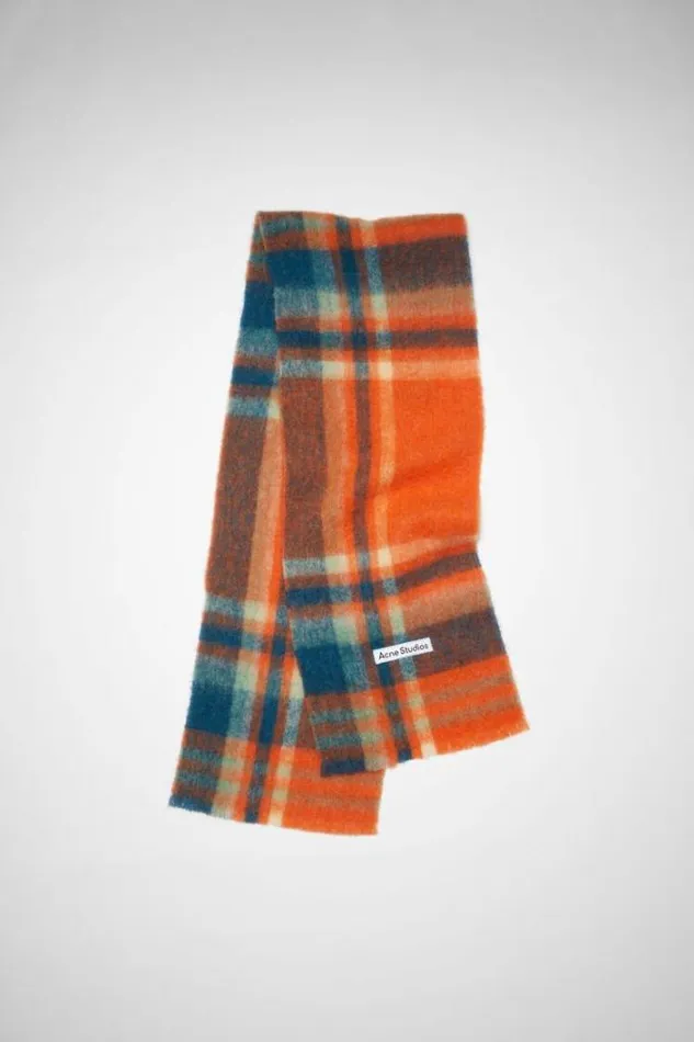 Acne Studios Scarves Woman Checked Scarf OrangeBlue