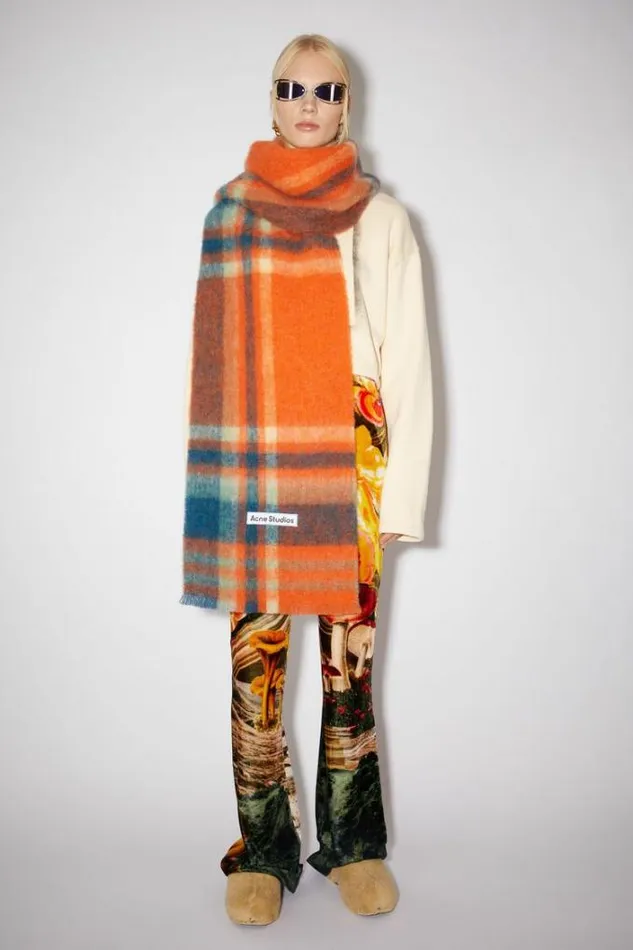 Acne Studios Scarves Woman Checked Scarf OrangeBlue