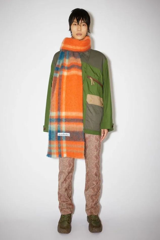 Acne Studios Scarves Woman Checked Scarf OrangeBlue