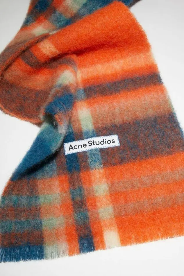 Acne Studios Scarves Woman Checked Scarf OrangeBlue