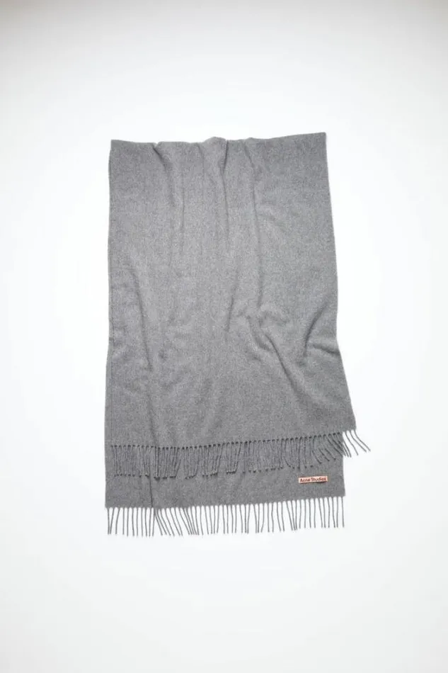 Acne Studios Scarves Woman Fringe Cashmere Scarf 8211 Oversized Grey Melange