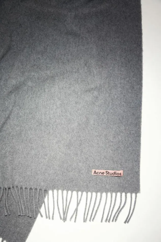 Acne Studios Scarves Woman Fringe Cashmere Scarf 8211 Oversized Grey Melange
