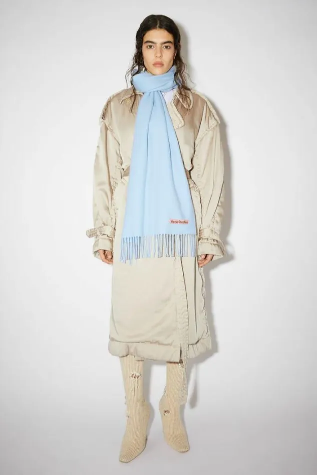 Acne Studios Scarves Woman Fringe Wool Scarf 8211 Narrow Light Blue