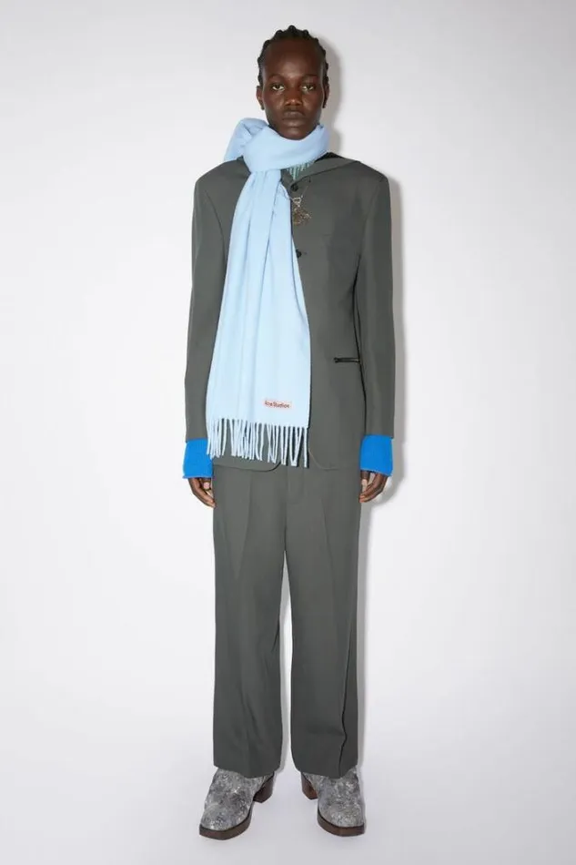 Acne Studios Scarves Woman Fringe Wool Scarf 8211 Narrow Light Blue