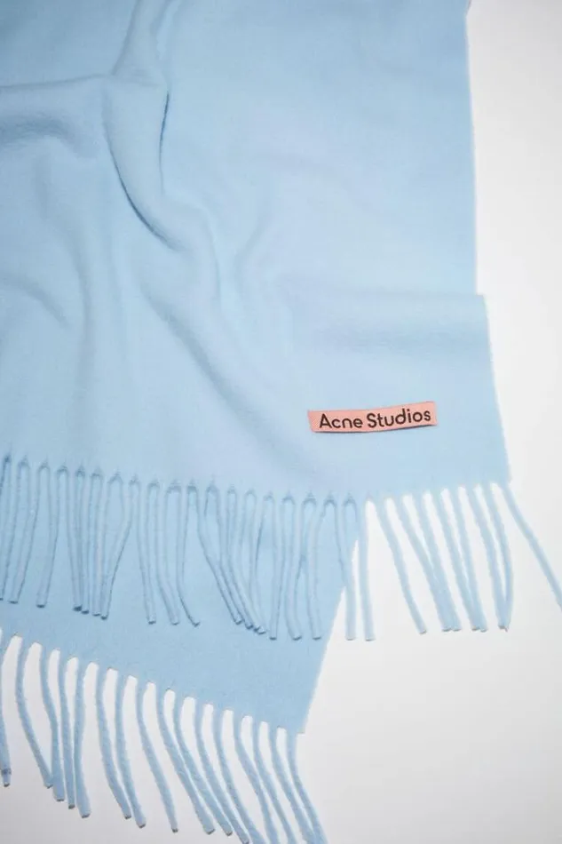 Acne Studios Scarves Woman Fringe Wool Scarf 8211 Narrow Light Blue
