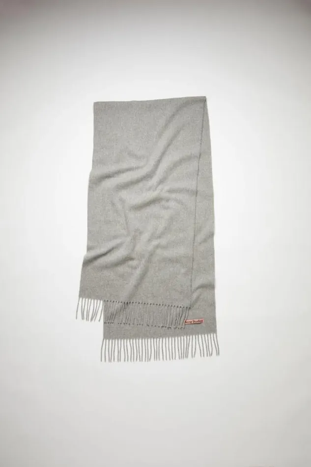 Acne Studios Scarves Woman Fringe Wool Scarf 8211 Narrow Light Grey Melange
