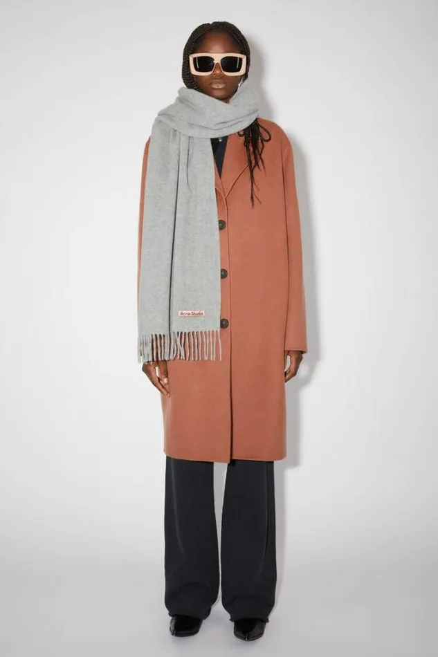 Acne Studios Scarves Woman Fringe Wool Scarf 8211 Narrow Light Grey Melange
