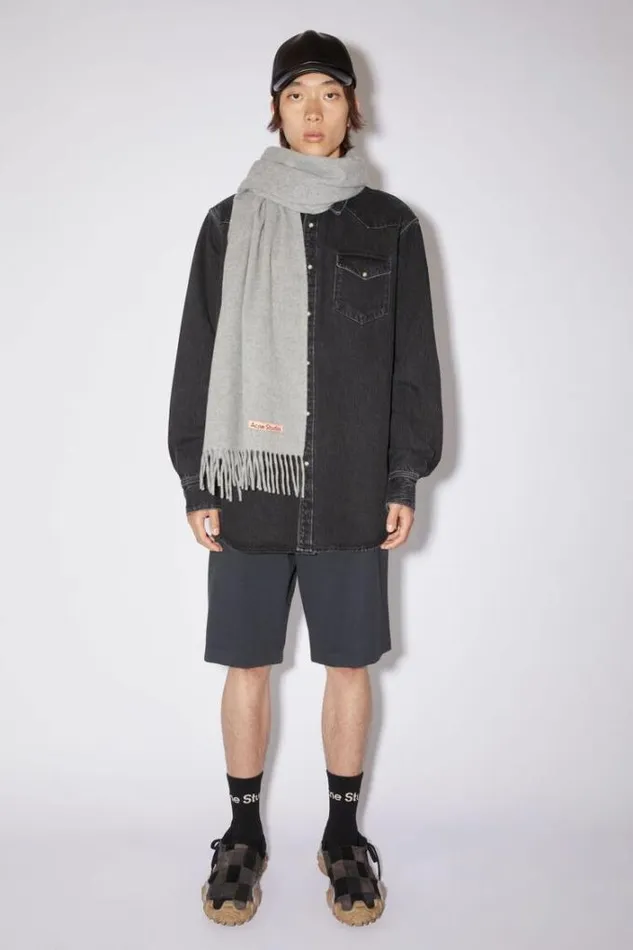 Acne Studios Scarves Woman Fringe Wool Scarf 8211 Narrow Light Grey Melange