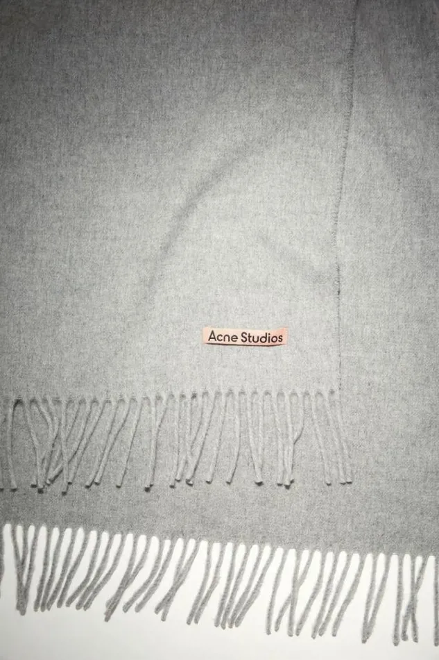 Acne Studios Scarves Woman Fringe Wool Scarf 8211 Narrow Light Grey Melange