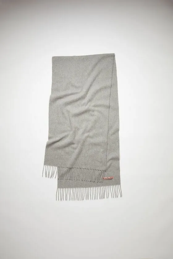 Acne Studios Scarves Woman Fringe Wool Scarf 8211 Narrow Light Grey Melange