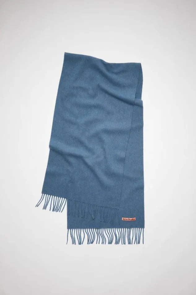 Acne Studios Scarves Woman Fringe Wool Scarf 8211 Narrow Ocean Blue Melange