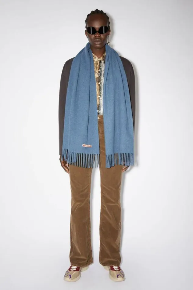 Acne Studios Scarves Woman Fringe Wool Scarf 8211 Narrow Ocean Blue Melange