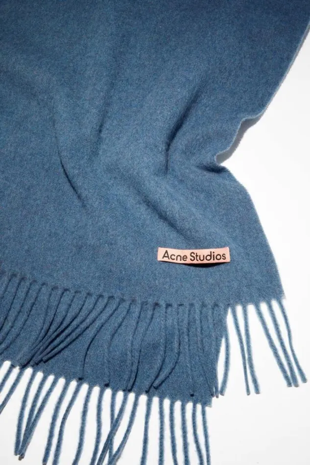 Acne Studios Scarves Woman Fringe Wool Scarf 8211 Narrow Ocean Blue Melange