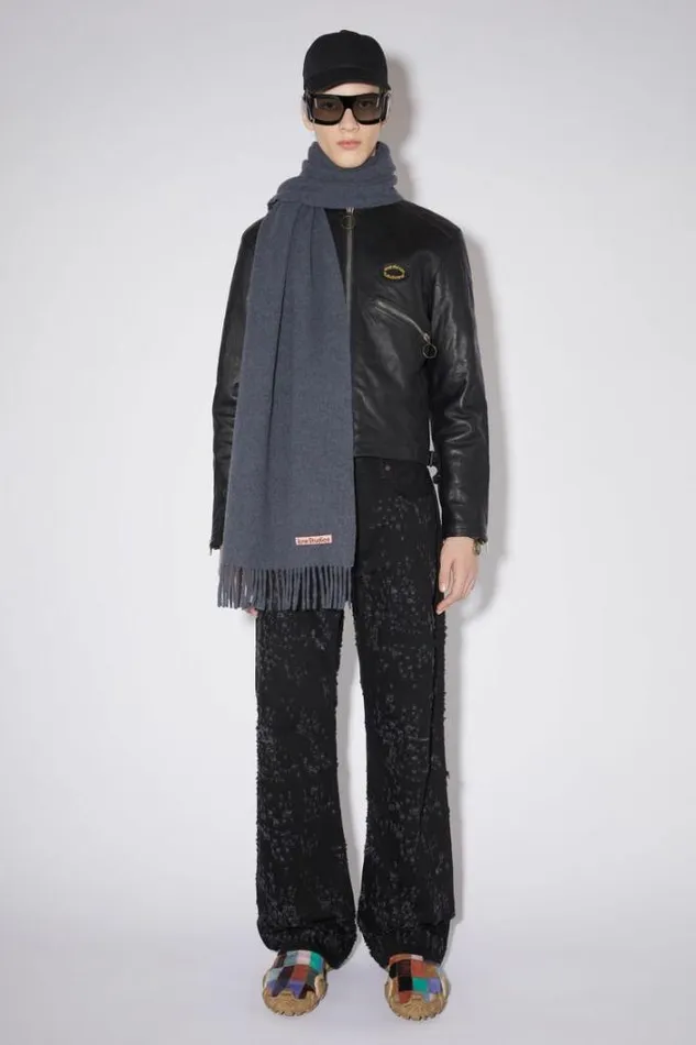 Acne Studios Scarves Woman Fringe Wool Scarf 8211 Narrow Purple Melange