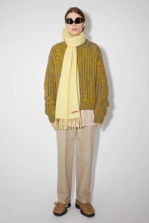 Acne Studios Scarves Woman Fringe Wool Scarf 8211 Narrow Vanilla Yellow