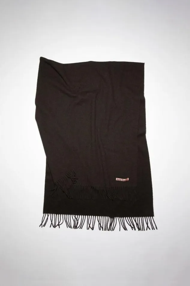 Acne Studios Scarves Woman Fringe Wool Scarf 8211 Oversized Chocolate Brown Melange