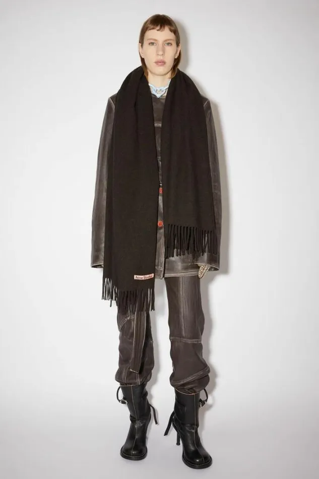 Acne Studios Scarves Woman Fringe Wool Scarf 8211 Oversized Chocolate Brown Melange