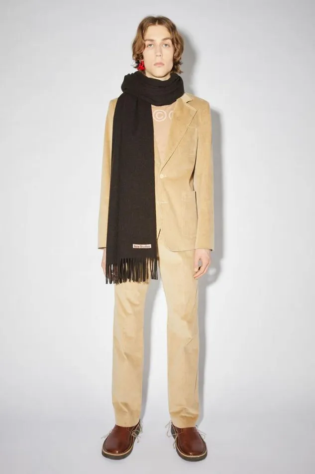 Acne Studios Scarves Woman Fringe Wool Scarf 8211 Oversized Chocolate Brown Melange