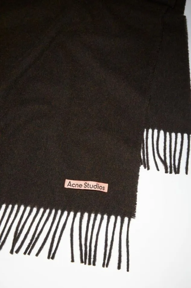 Acne Studios Scarves Woman Fringe Wool Scarf 8211 Oversized Chocolate Brown Melange