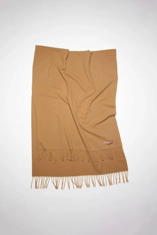 Acne Studios Scarves Woman Fringe Wool Scarf 8211 Oversized Dark Camel