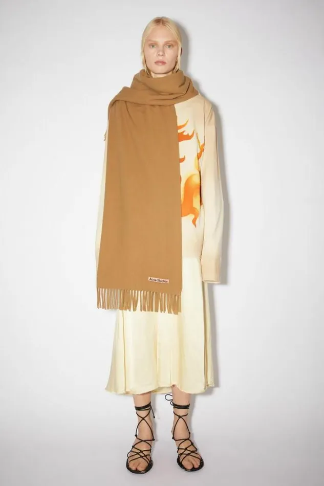 Acne Studios Scarves Woman Fringe Wool Scarf 8211 Oversized Dark Camel