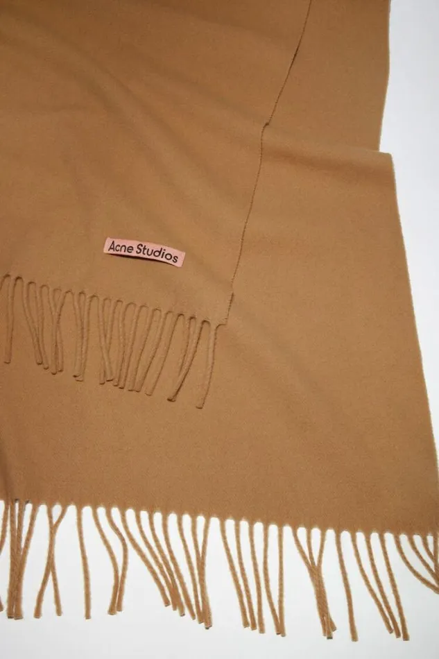 Acne Studios Scarves Woman Fringe Wool Scarf 8211 Oversized Dark Camel