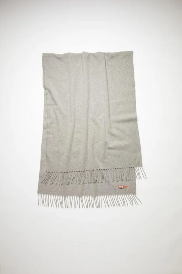 Acne Studios Scarves Woman Fringe Wool Scarf 8211 Oversized Light Grey Melange