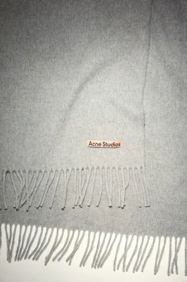 Acne Studios Scarves Woman Fringe Wool Scarf 8211 Oversized Light Grey Melange