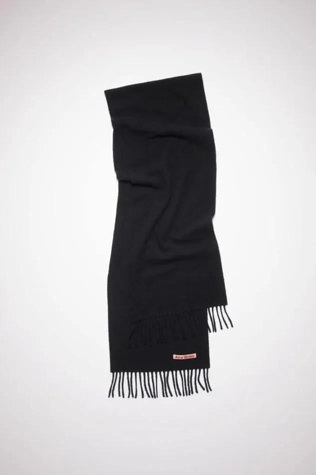Acne Studios Scarves Woman Fringe Wool Scarf 8211 Skinny Black