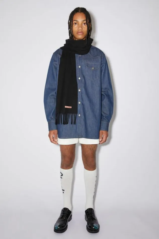 Acne Studios Scarves Woman Fringe Wool Scarf 8211 Skinny Black