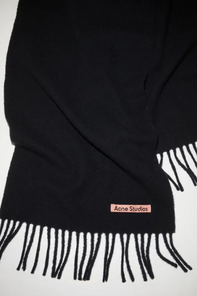 Acne Studios Scarves Woman Fringe Wool Scarf 8211 Skinny Black