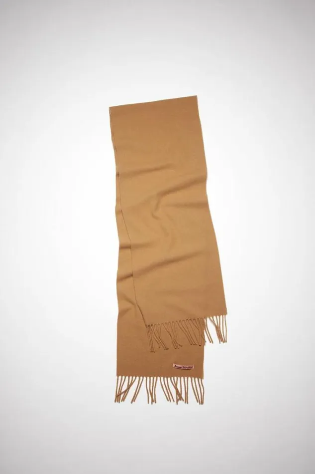 Acne Studios Scarves Woman Fringe Wool Scarf 8211 Skinny Dark Camel