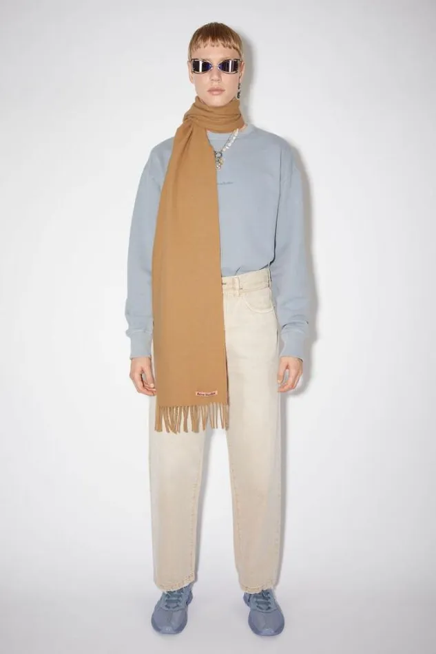 Acne Studios Scarves Woman Fringe Wool Scarf 8211 Skinny Dark Camel