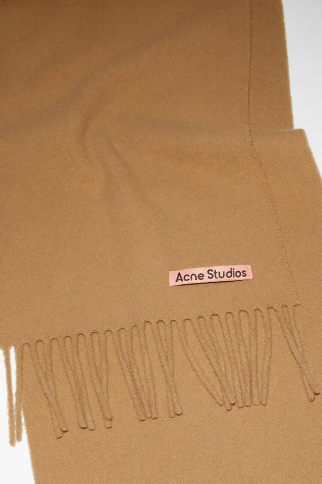 Acne Studios Scarves Woman Fringe Wool Scarf 8211 Skinny Dark Camel