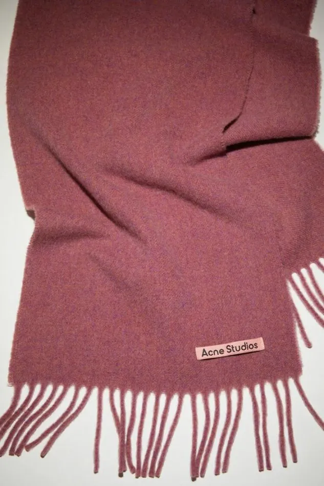 Acne Studios Scarves Woman Fringe Wool Scarf 8211 Skinny Dark Pink Melange