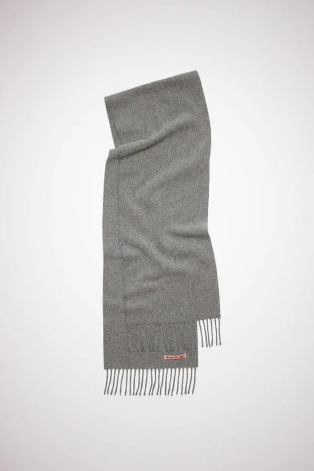 Acne Studios Scarves Woman Fringe Wool Scarf 8211 Skinny Grey Melange
