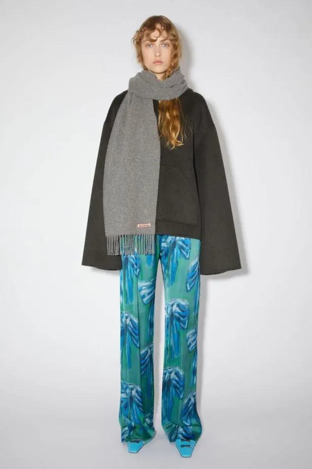 Acne Studios Scarves Woman Fringe Wool Scarf 8211 Skinny Grey Melange
